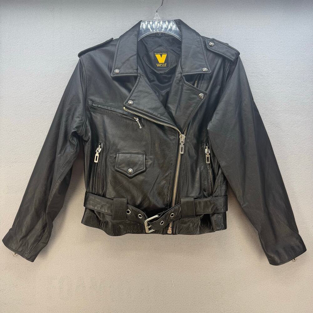Virginia Slims Wear Leather Moto Jacket Women's M Black Heavy Duty Zippers VTG